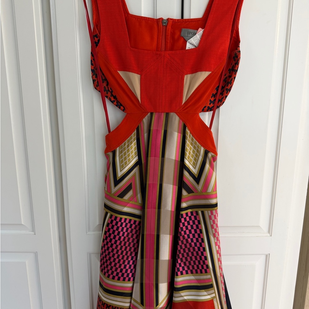 SPORTMAX Runway Orange/red and Pink Cutout Dress